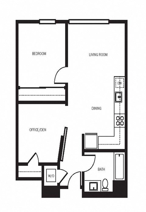 Floor plan for 1 bed, 1 bath, 775 sqft